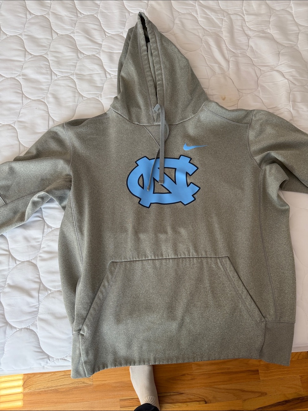 Nike Men’s grey college Crewneck Hoodie with Carolina Blue Logo